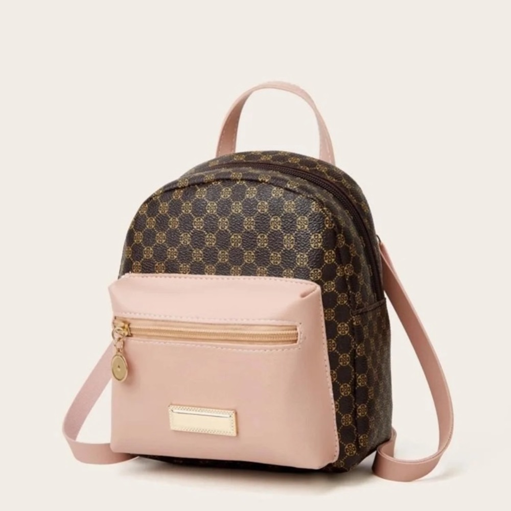 Mini baby pink and brown book bag